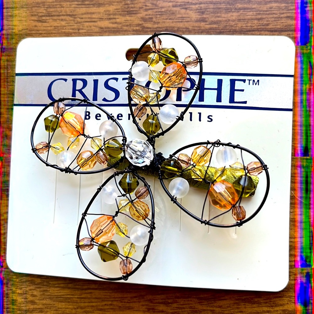 Y2K Christophe Beverly Hills Stunning Ornate Flower Beaded Hair Clip Accessory